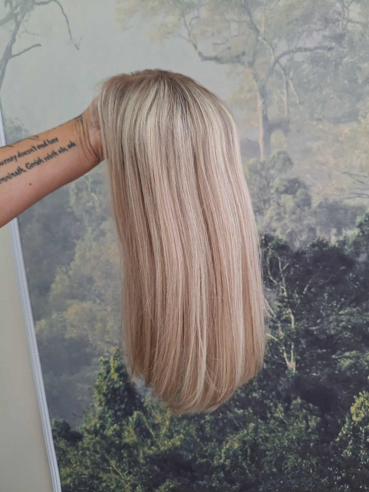 Baby Callie topper, swiss lace closure with weft, large size, full coverage, vanilla ice, 14 inches long