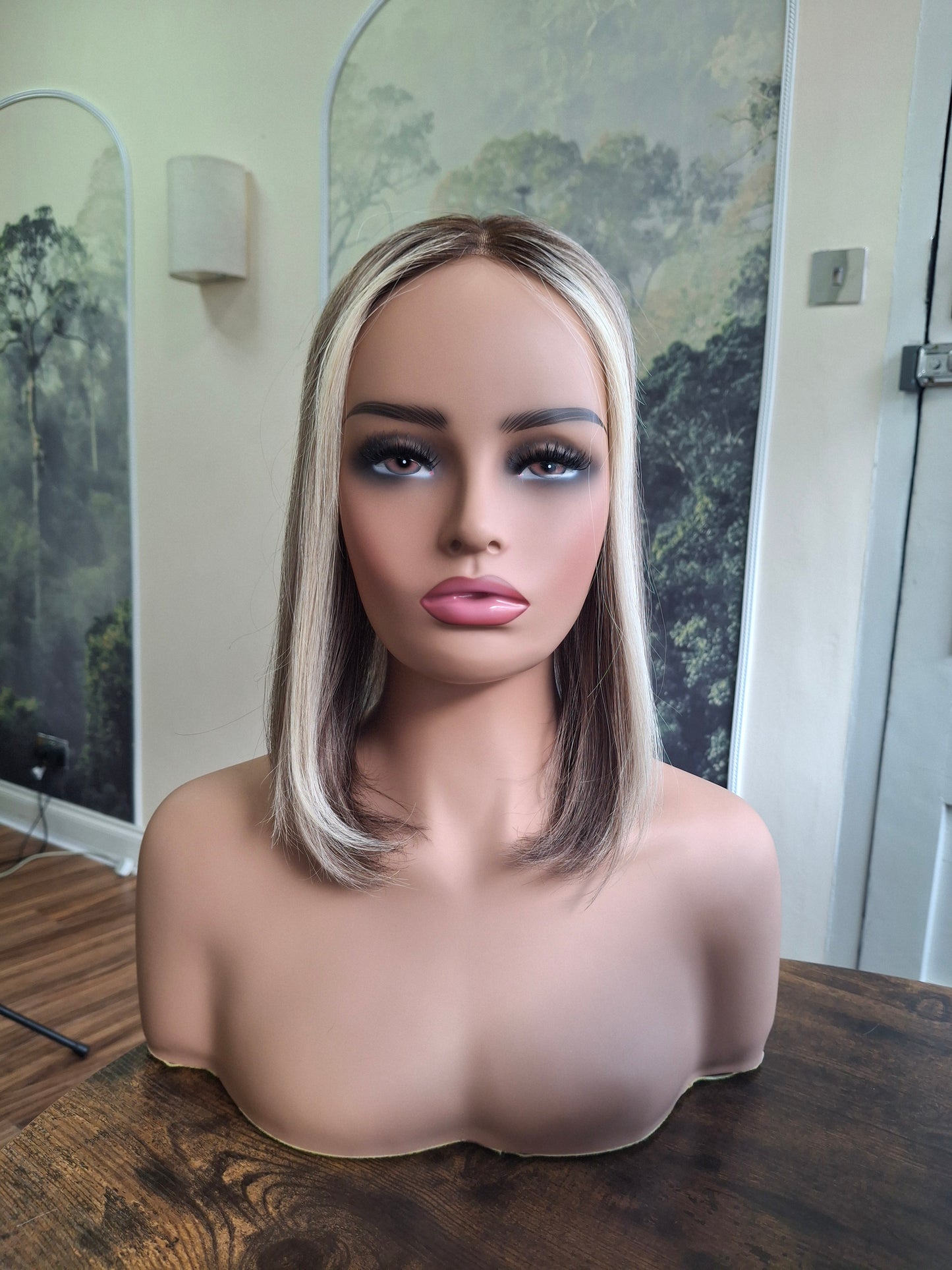 Baby Callie topper, swiss lace closure with weft, large size, full coverage, smoke and ash, 12 inches long