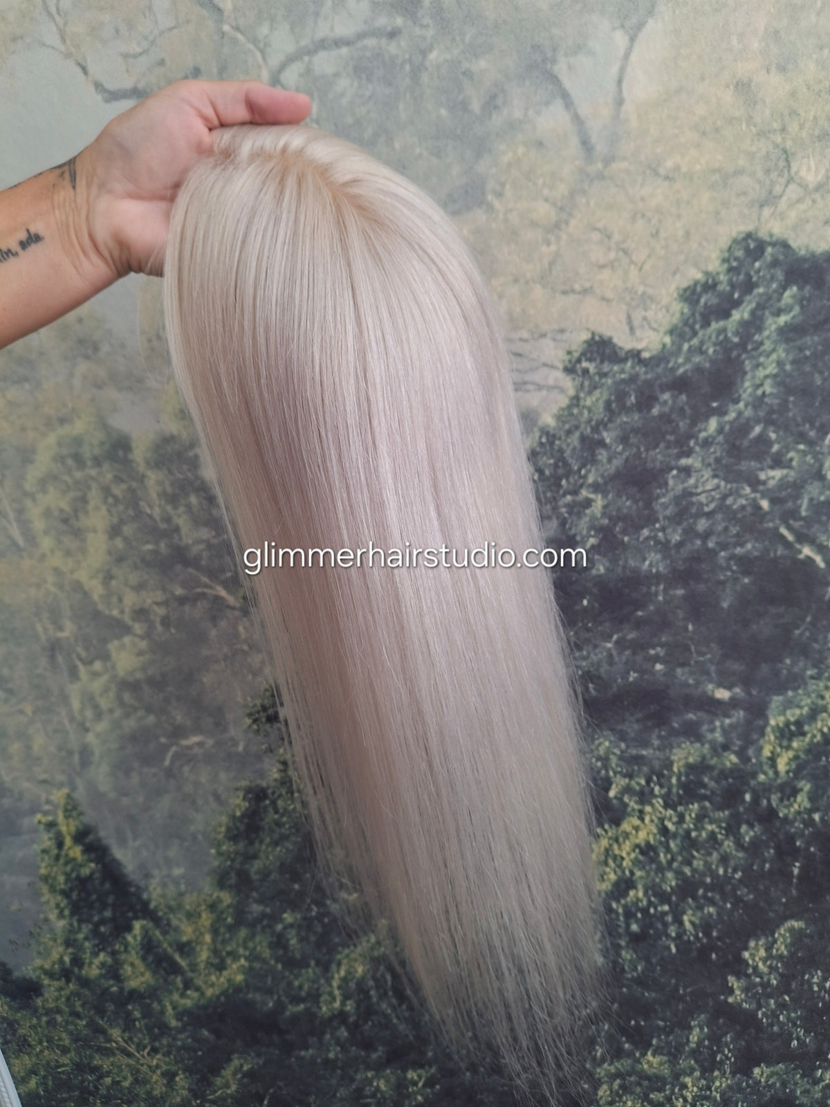 Freya silk and lace base human hair topper, ice white, 18 inches
