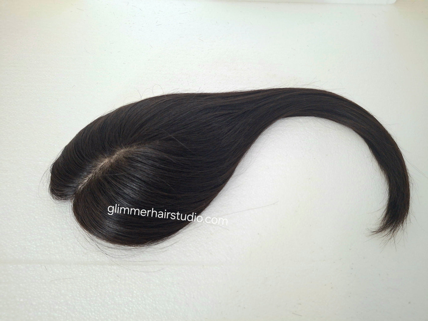 Reduced- Bella quality human hair topper, silk and weft base, lace front, 16 inches long, 1b soft black