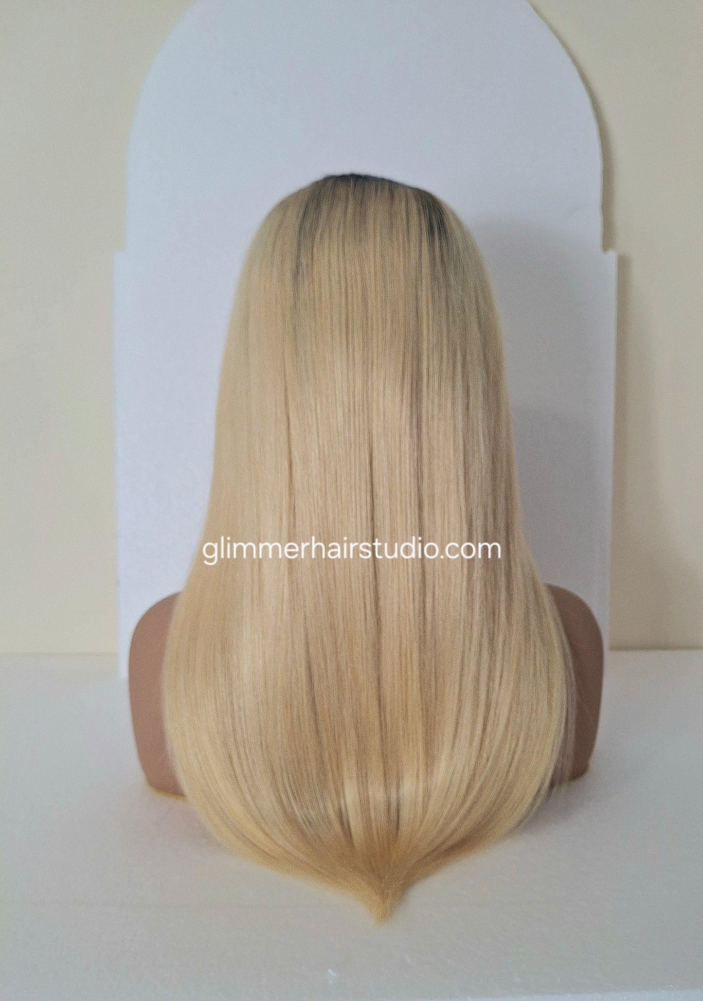 Grace U part wig, 100% human hair, #613- light blonde, dark root 18  inches long
