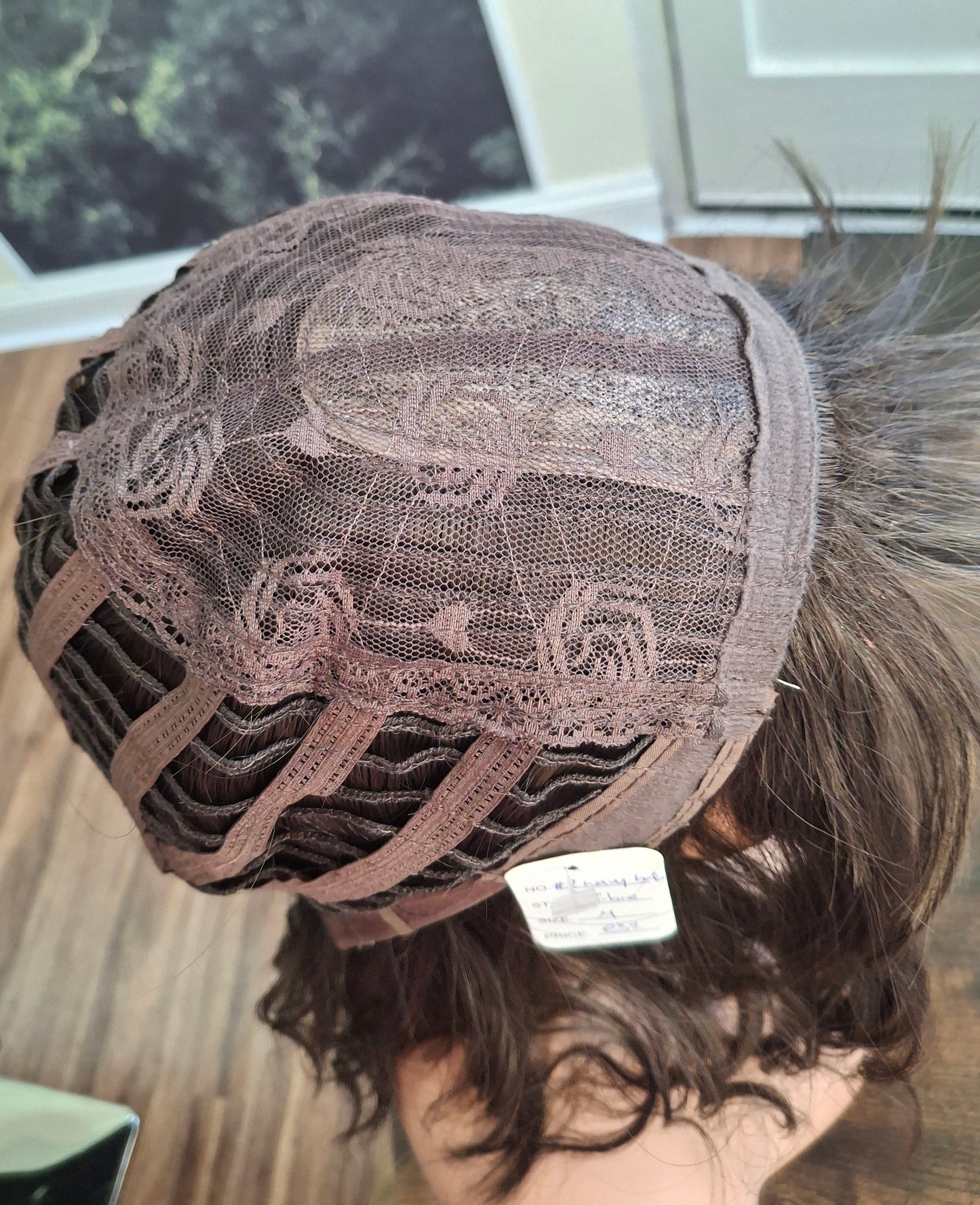 Clearance -Amy budget friendly fibre wig, layers, wavy dark brown, Medium adjustable cap