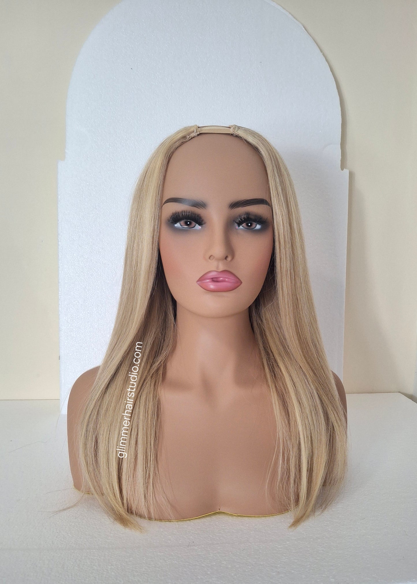 Grace U part wig, 100% human hair, #18/613- mid blonde, light blonde, 18  inches long