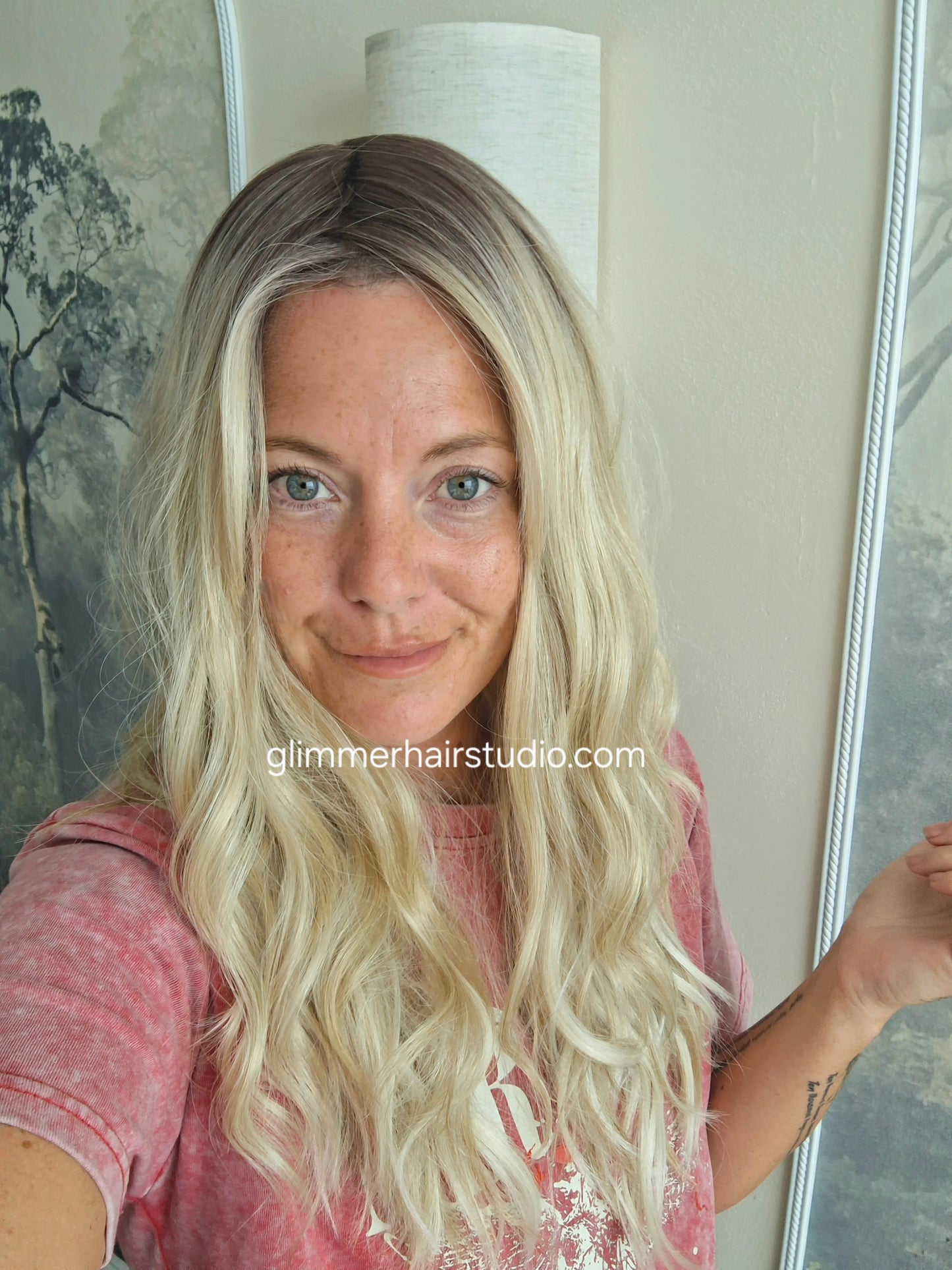 Zoe monofilament top fibre wig, beach wave texture, medium adjustable cap, honeysuckle