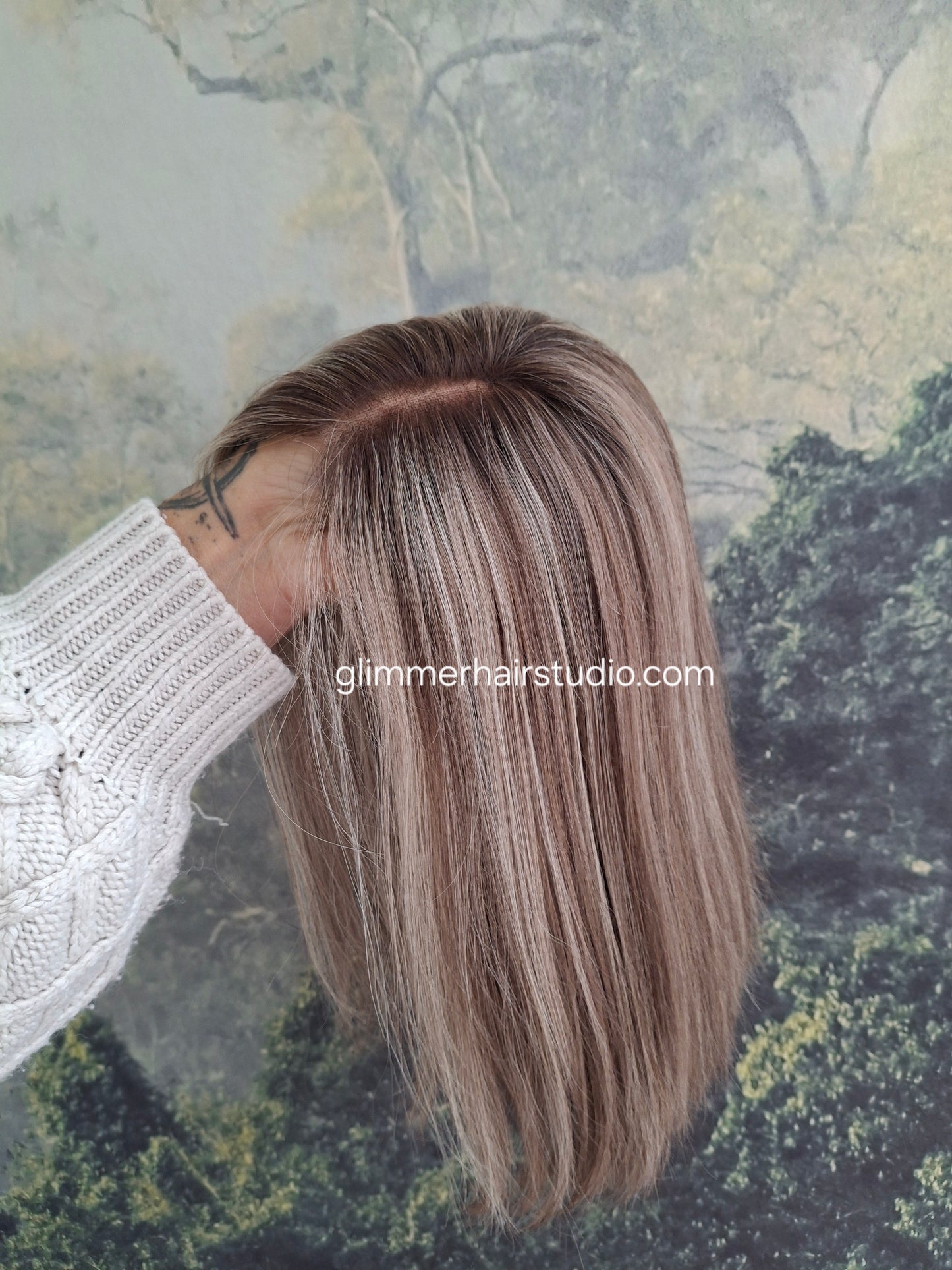Callie topper, CLOSED lace topper with weft, large size, full coverage, smoke and ash, 12 inches long