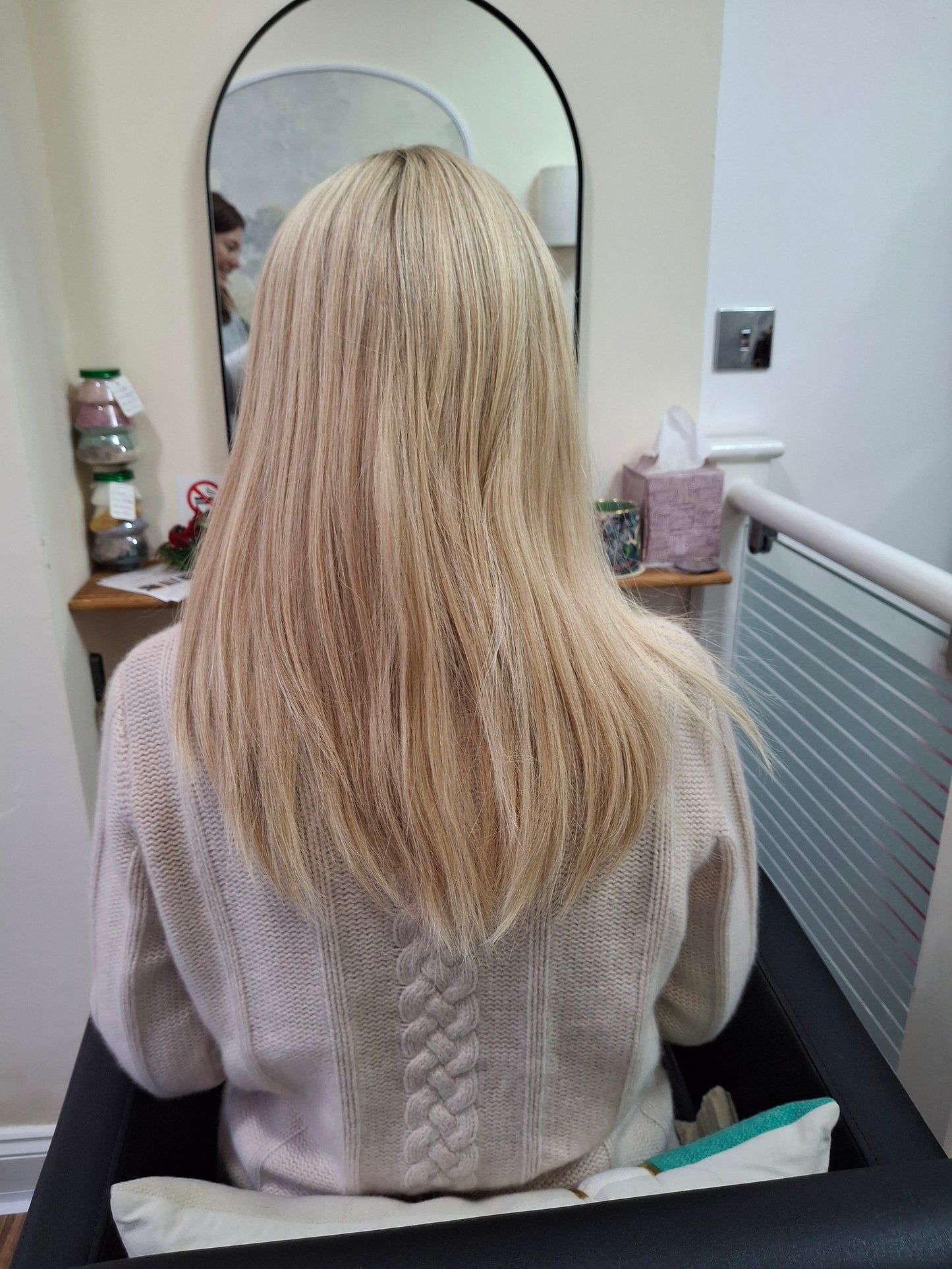 Callie topper, swiss lace closure with weft, large size, full coverage, buttered toast, 14 inches long