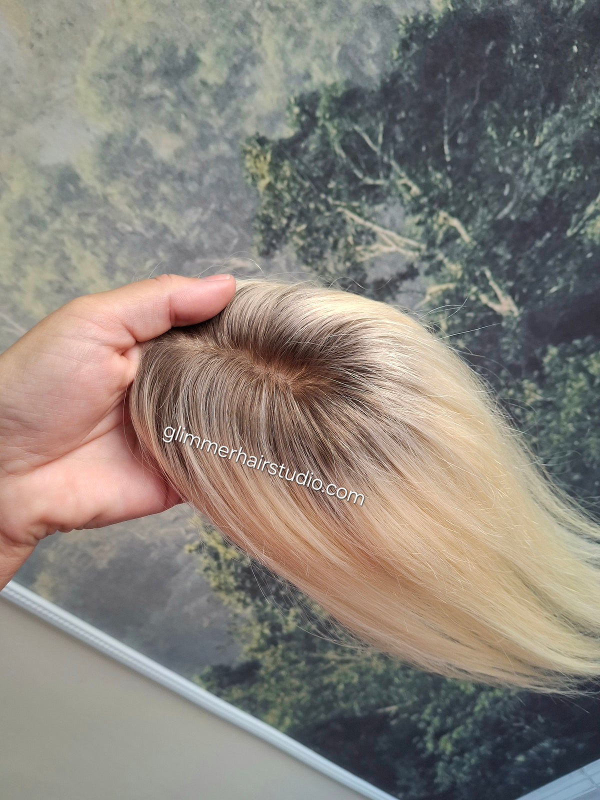 Teeny topper, light rooted blonde silk base human hair booster, 12 inches long