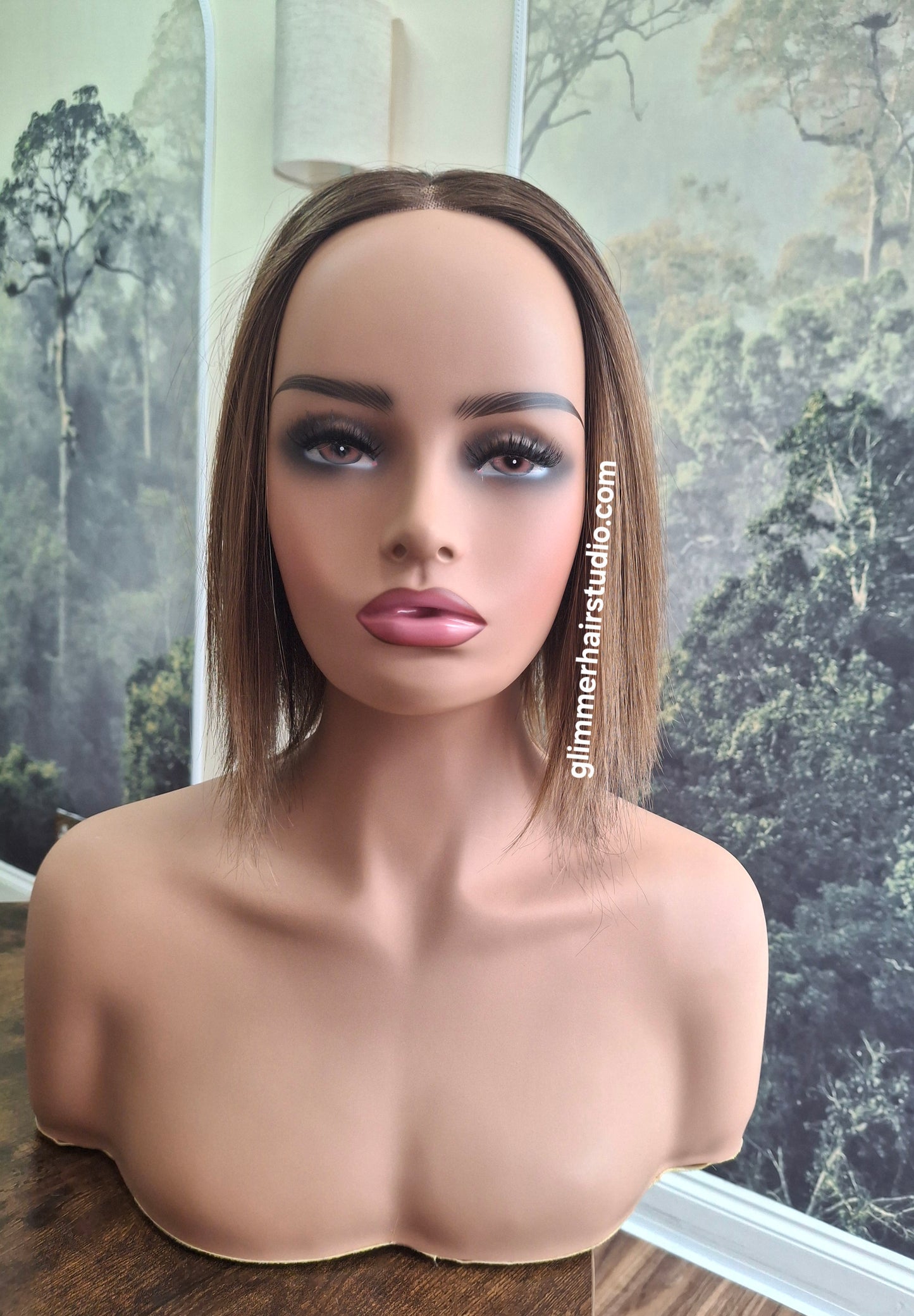 Baby Callie Fibre topper, lace closure with weft, large size, full coverage, coffee brown 12 inches long