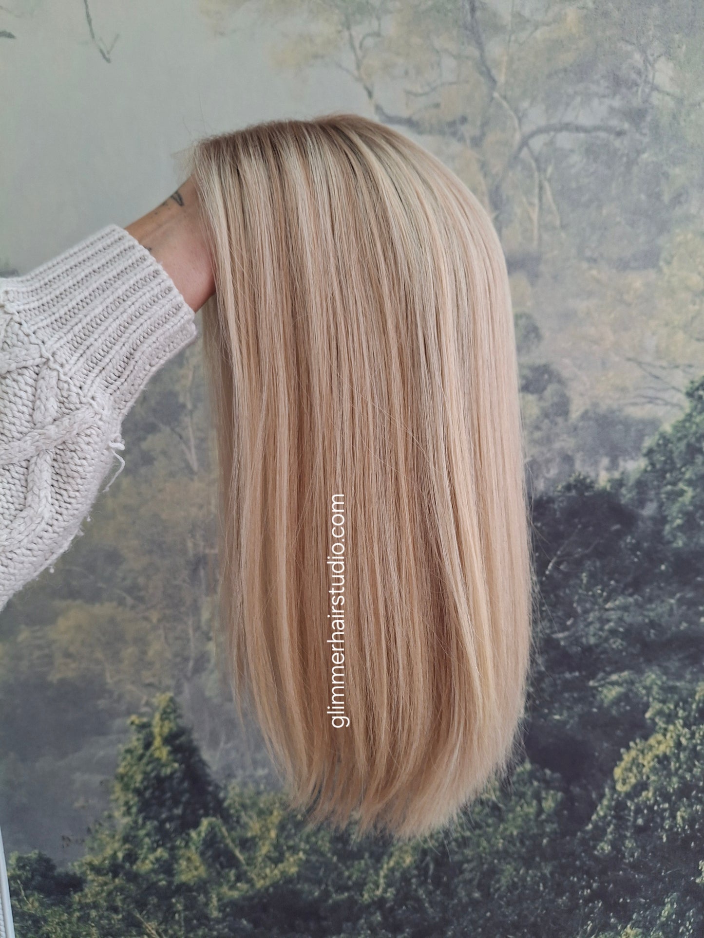 Callie topper, swiss lace closure with weft, large size, full coverage, buttered toast, 14 inches long