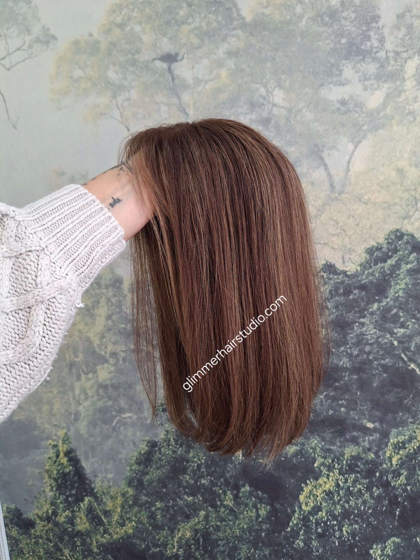 Baby Callie topper, swiss lace closure with weft, large size, full coverage, spiced coffee, 12 inches long