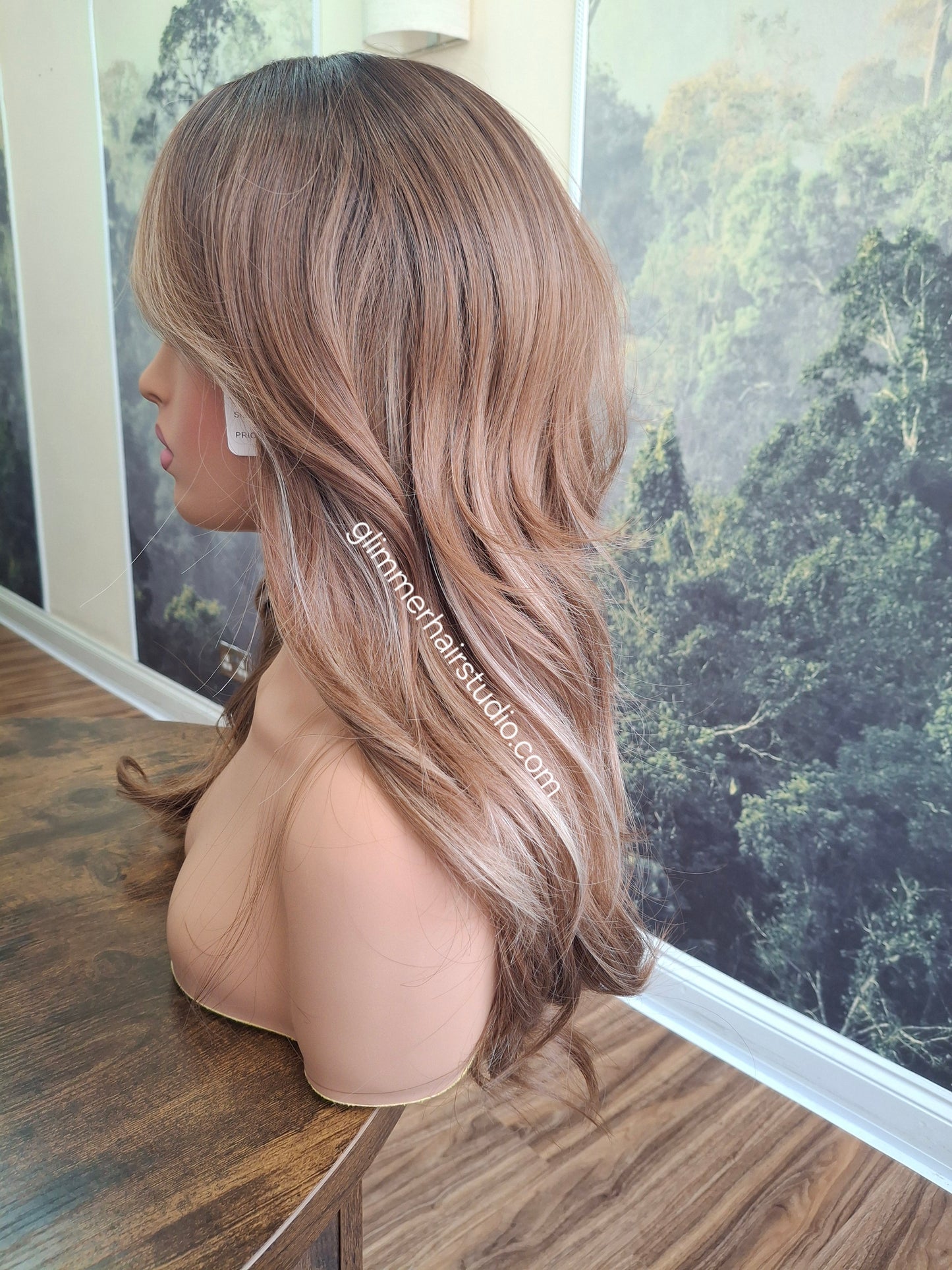 Amy budget friendly fibre wig, long layers, auburn brunette blonde mix