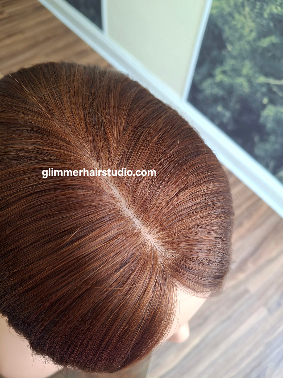 Mila quality human hair topper, full silk base, handmade, 14 inches long, #33 deep auburn
