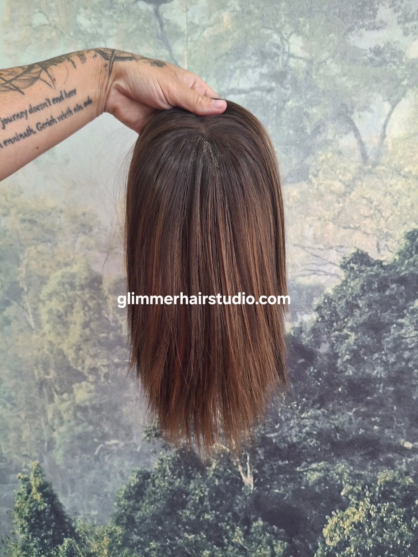 Baby Callie Fibre topper, lace closure with weft, large size, full coverage, coffee brown 12 inches long