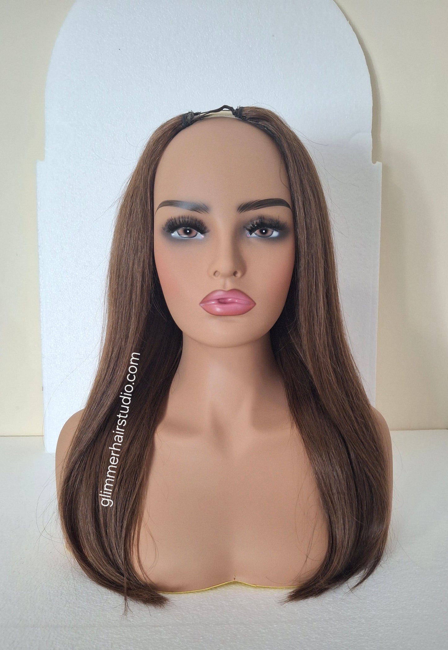 Grace U part wig, 100% human hair, #4- dark brown, 18 inches long