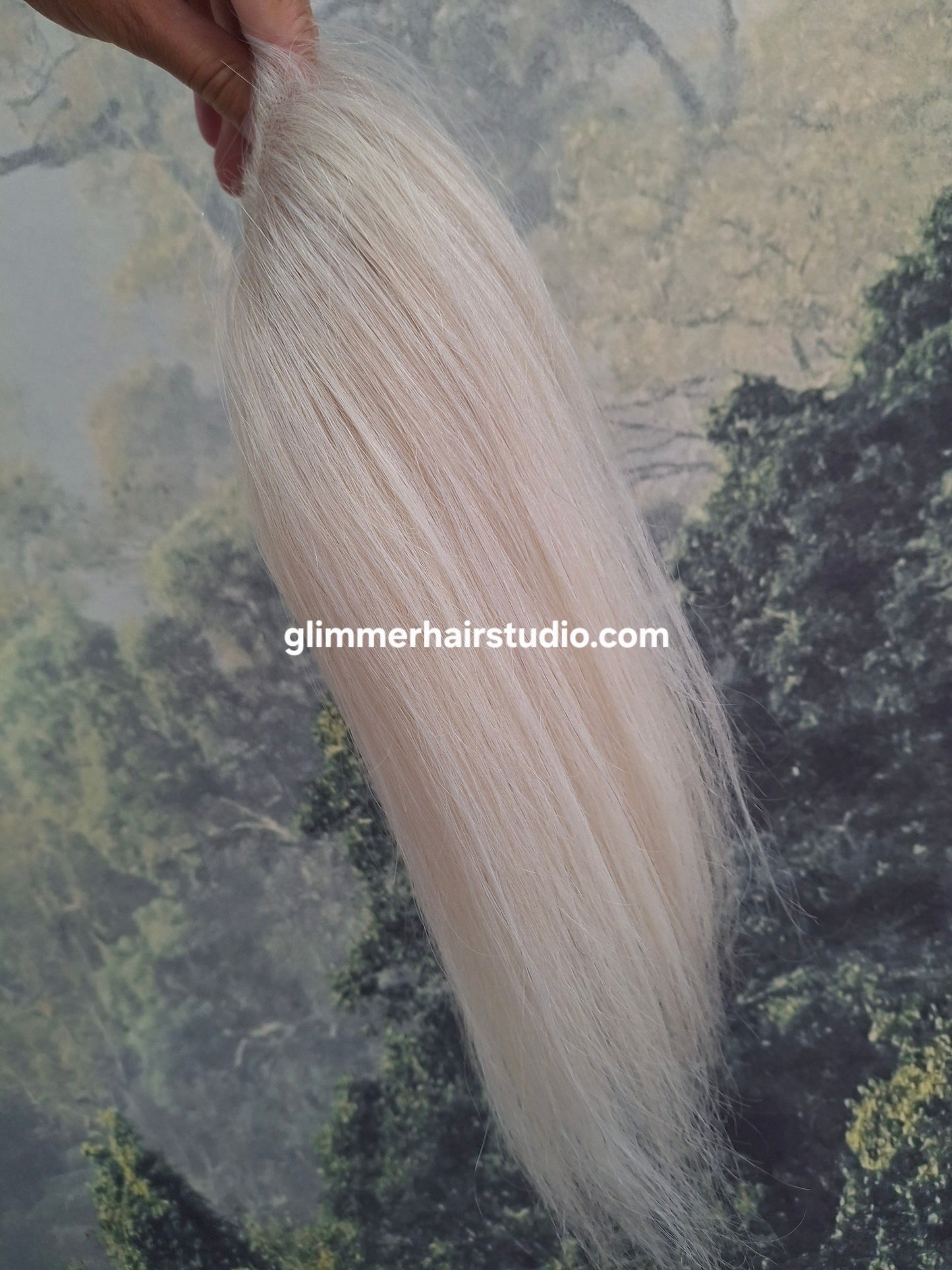Betty lace and weft base human hair topper, small, lightweight, pearl blonde