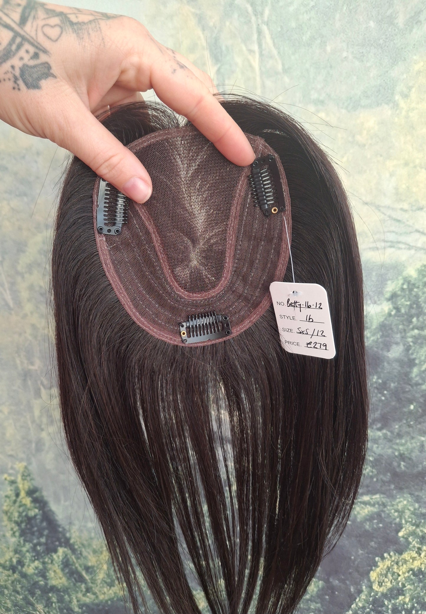 Betty lace and weft base human hair topper, small, lightweight, soft black