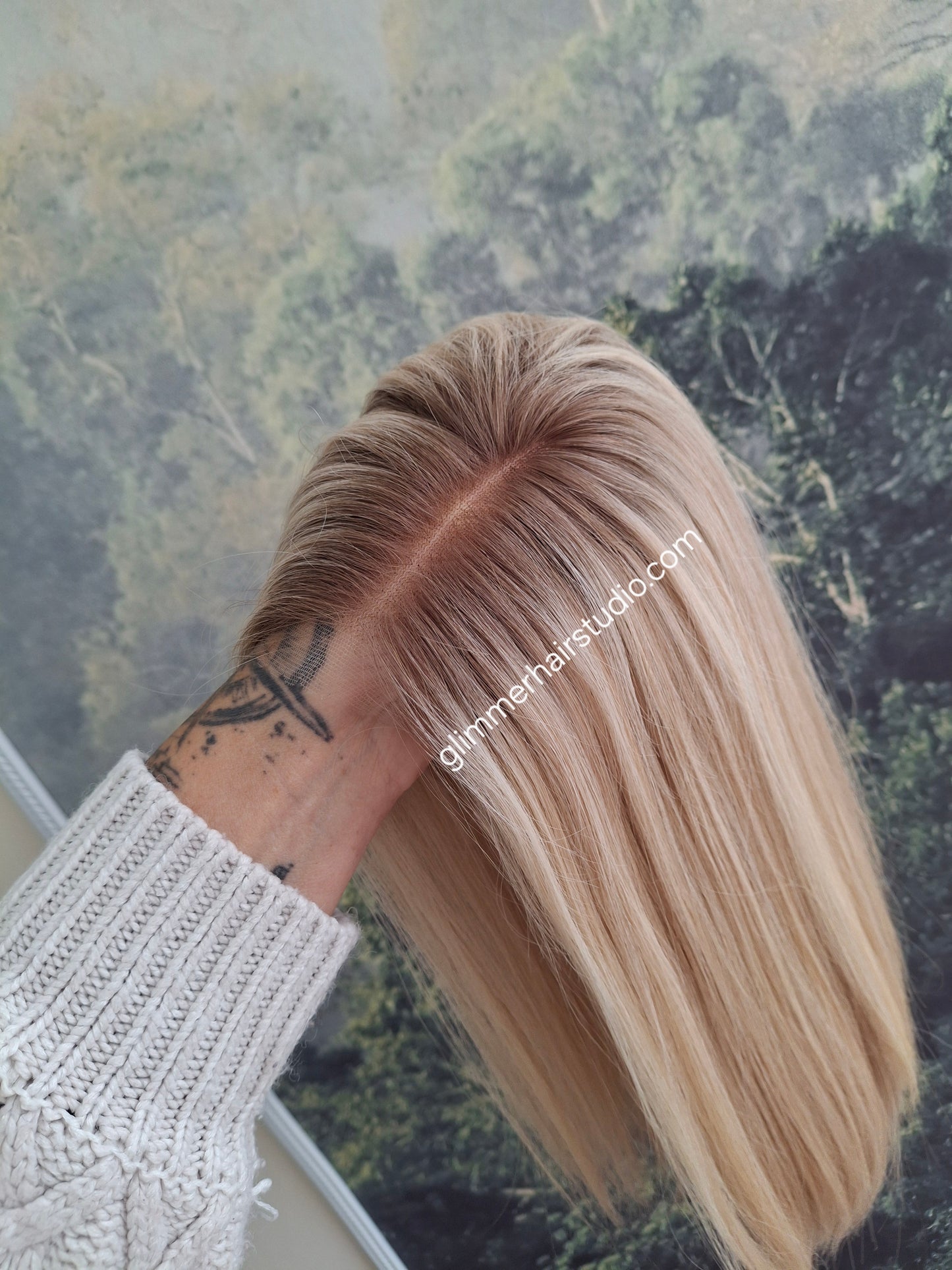 Callie topper, swiss lace closure with weft, large size, full coverage, buttered toast, 14 inches long