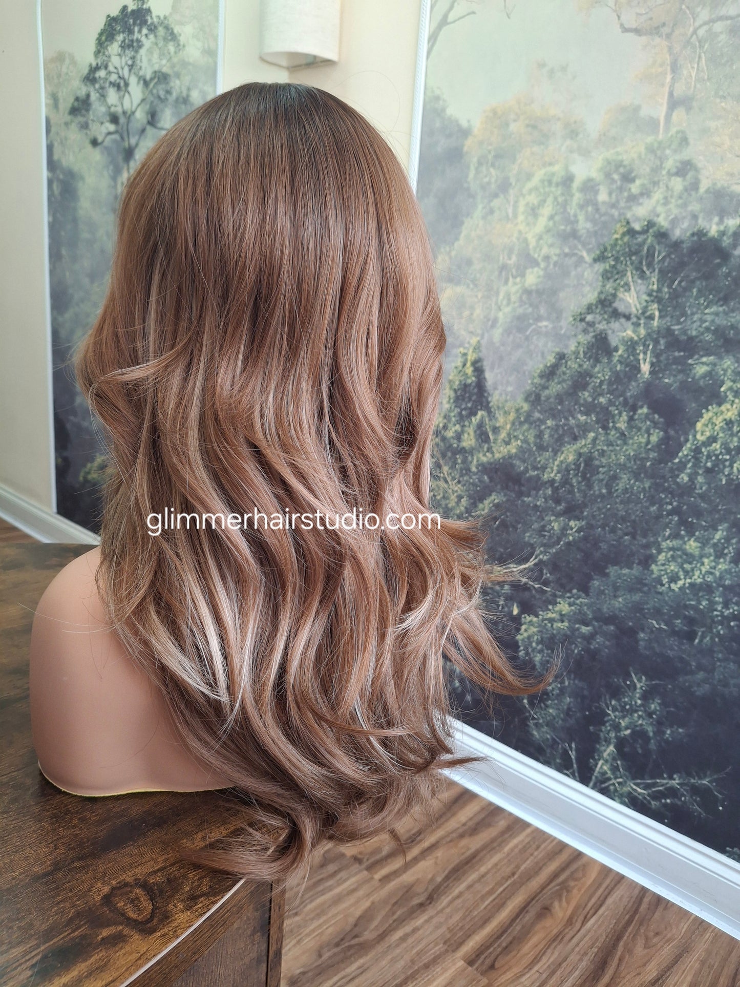 Amy budget friendly fibre wig, long layers, auburn brunette blonde mix