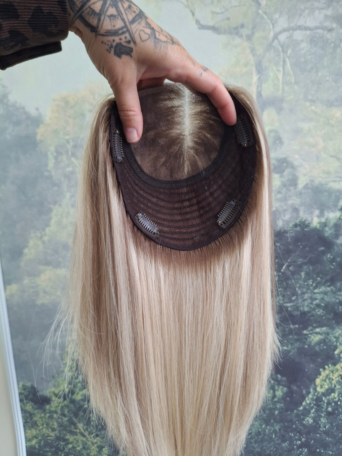 Baby Callie topper, swiss lace closure with weft, large size, full coverage, vanilla ice, 12 inches long