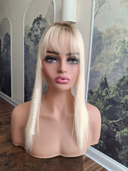 Elle silk base parting topper, 3*5 inch, rooted blonde