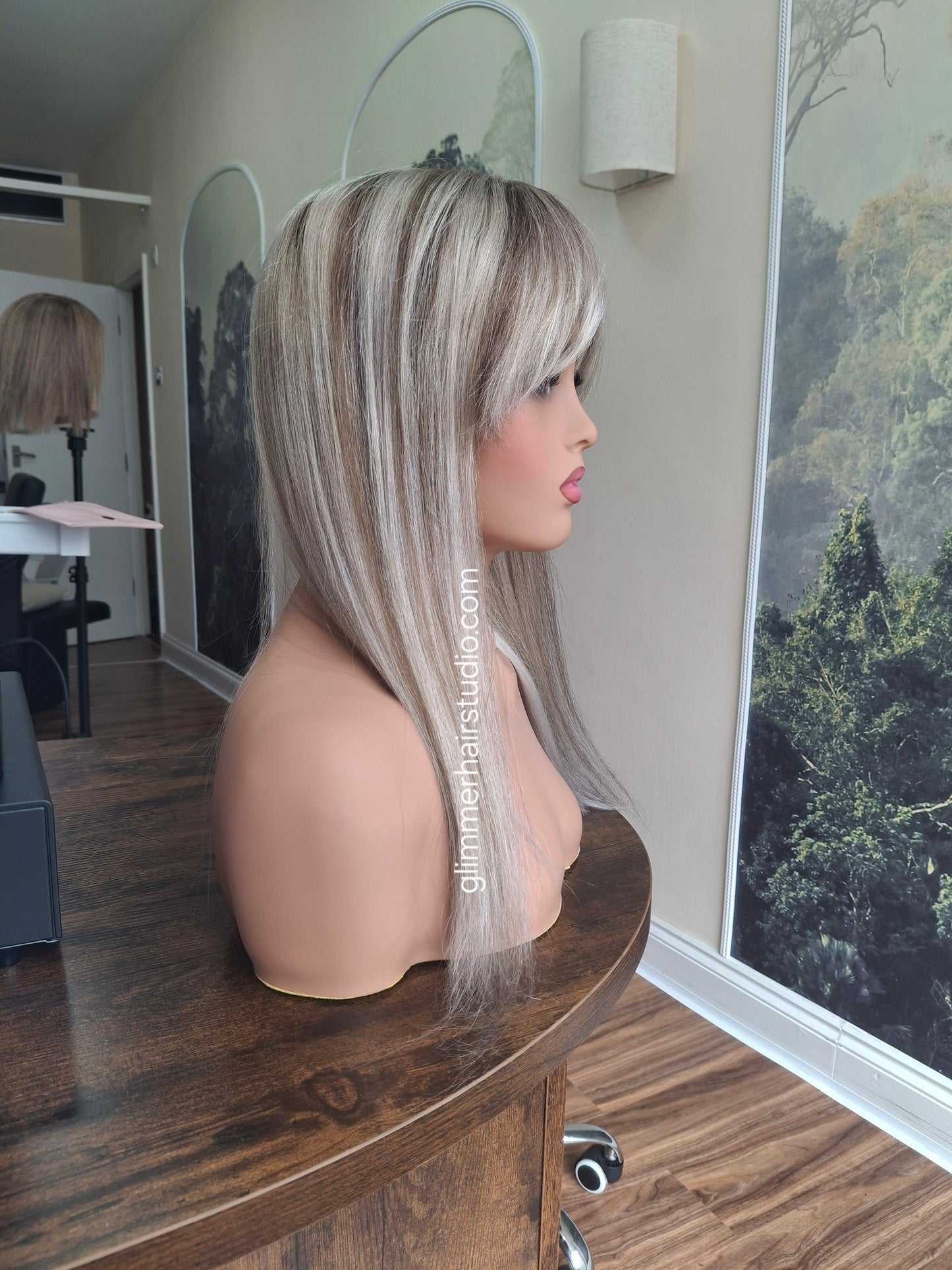 Mila quality human hair topper, full silk base, handmade, 18 inches long, #960- shadows and dust