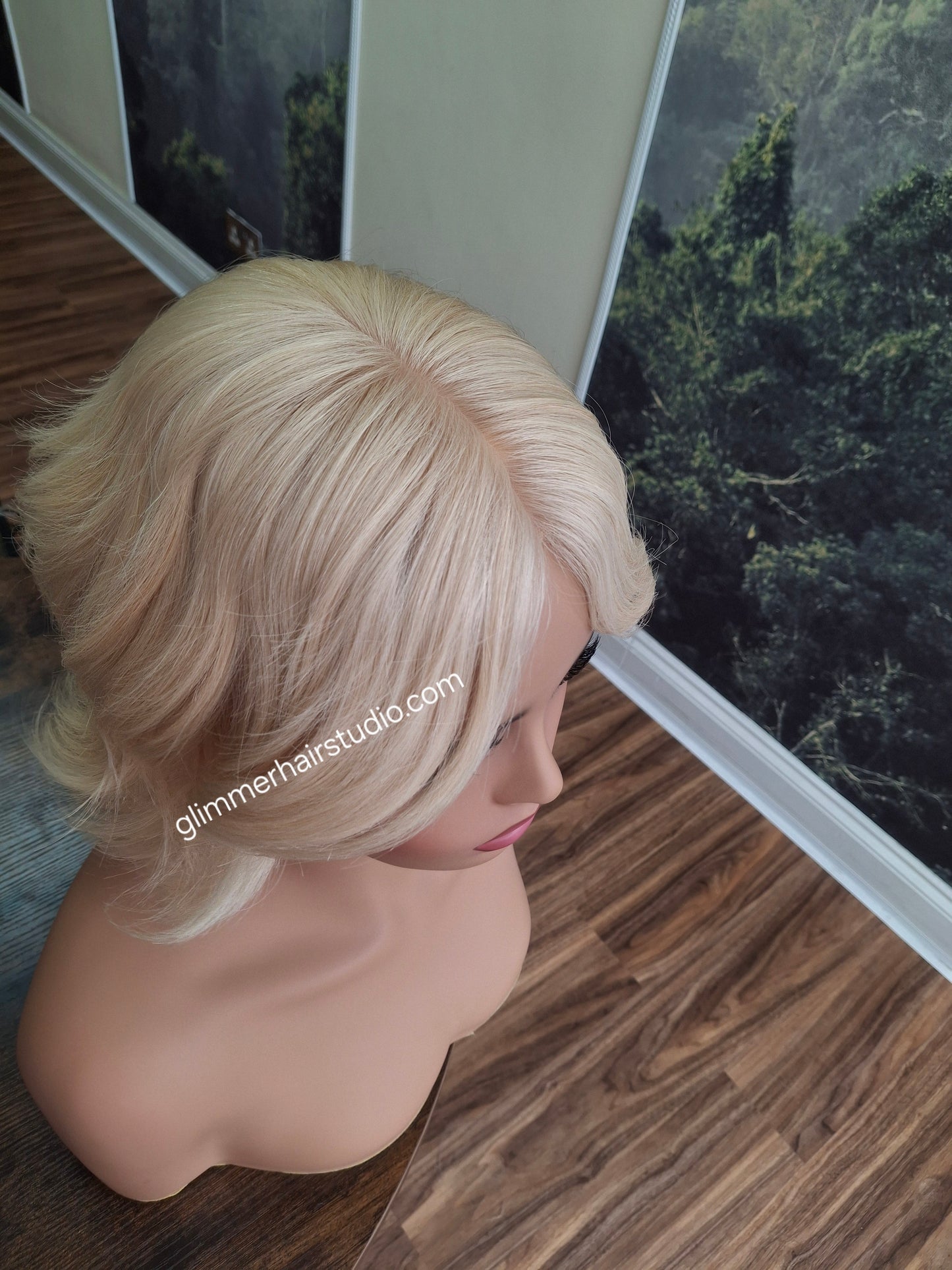 Julie human hair bob wig, fully hand tied, soft cap, M, butter cream