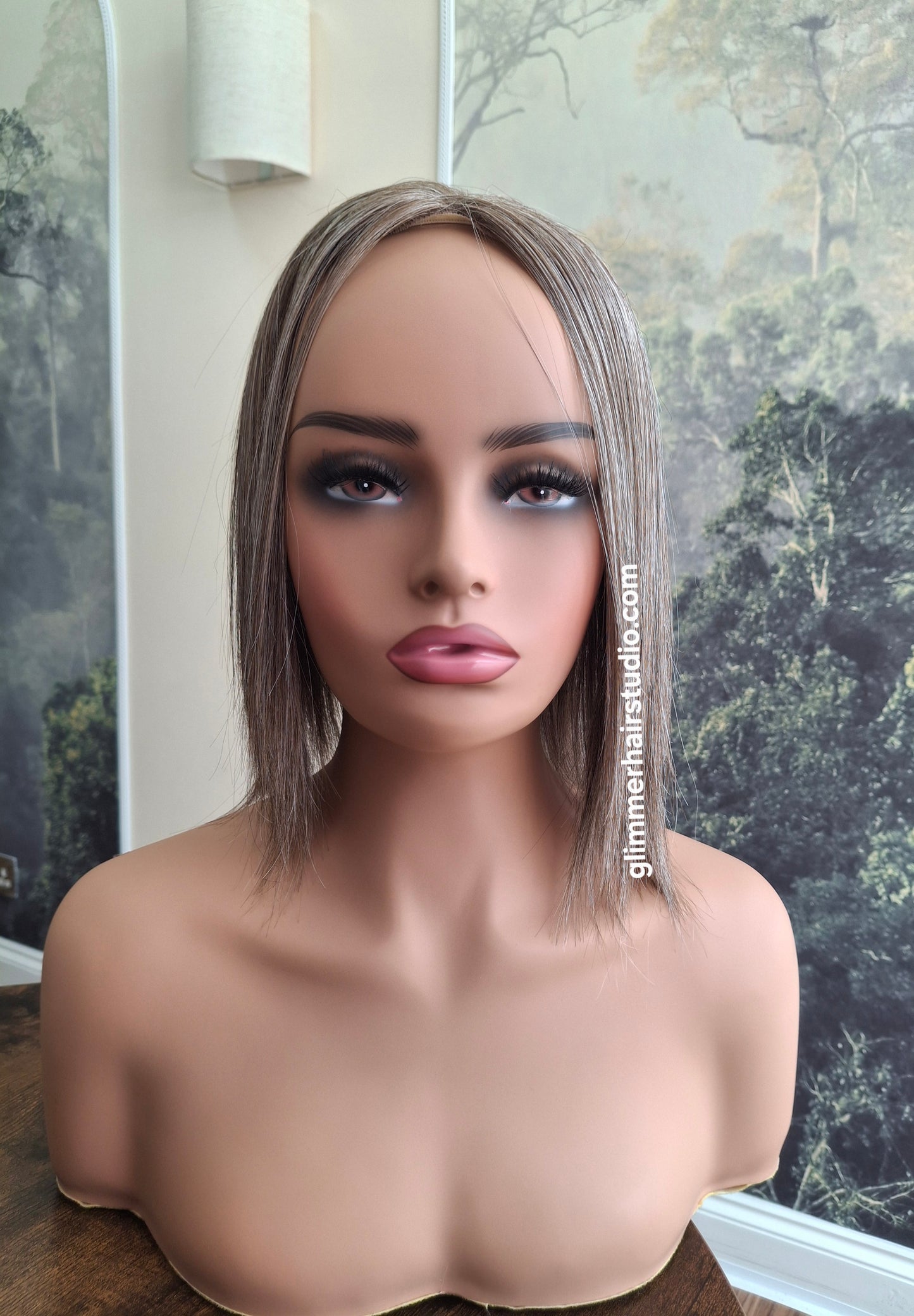 Baby Callie Fibre topper, lace closure with weft, large size, full coverage, middle grey, 12 inches long