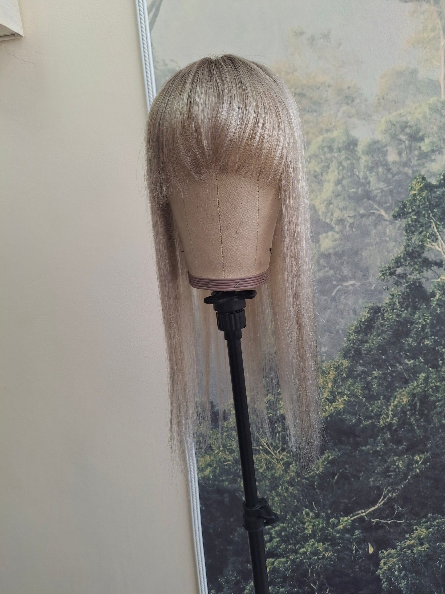 Mila quality human hair topper, full silk base, handmade, 18 inches long, #960- shadows and dust