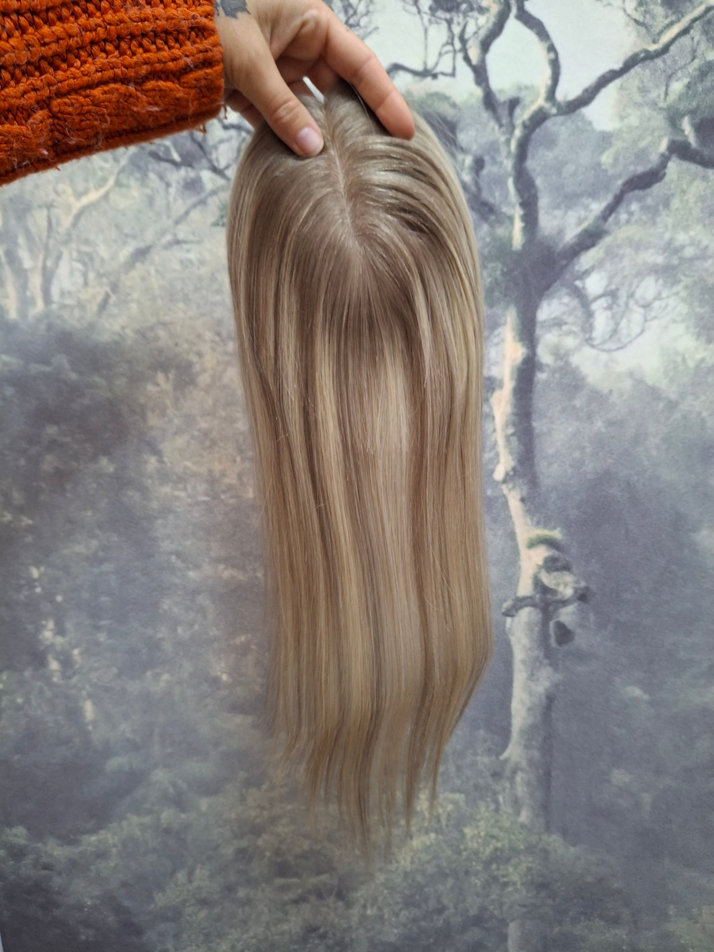 Elle topper, full silk base with scalp effect, parting coverage, frosted fairytale, 16 inches long