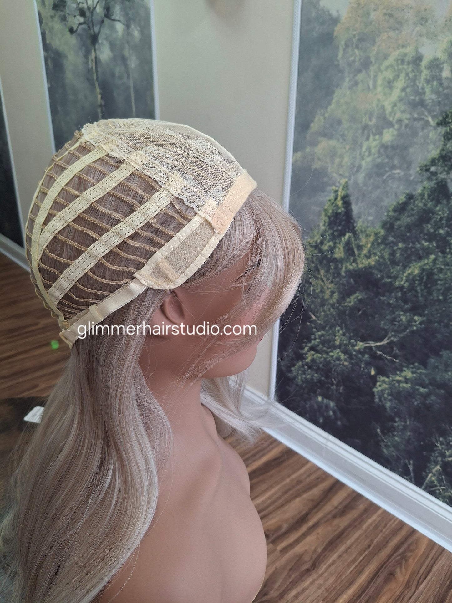 Amy budget friendly fibre wig, long layers, light beige blonde, Medium adjustable cap