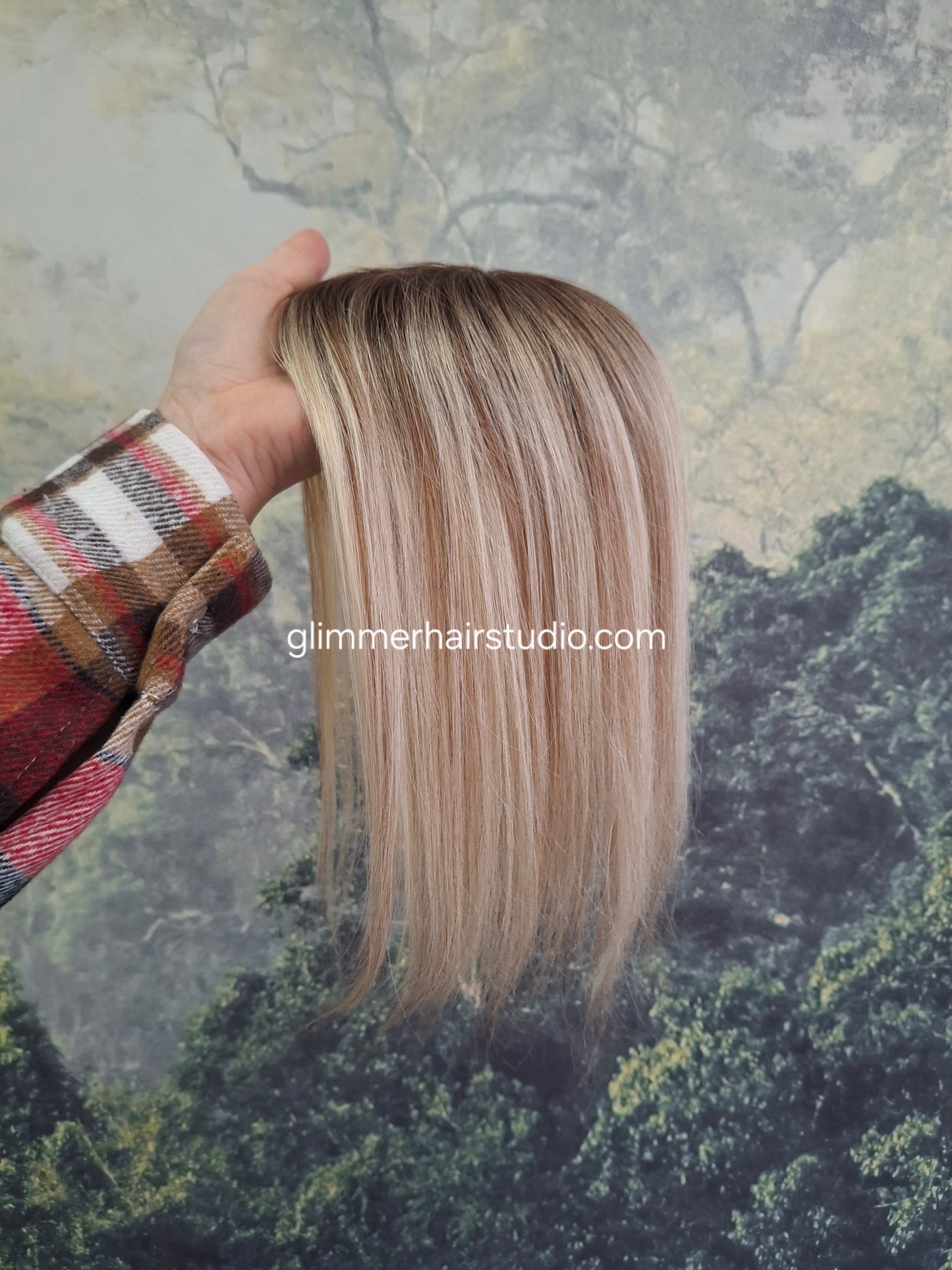 Betty lace and weft base human hair topper, small, lightweight, cookies and cream with root
