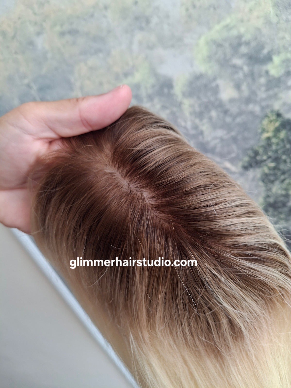 Elle silk base parting topper, 3*5 inch, rooted blonde