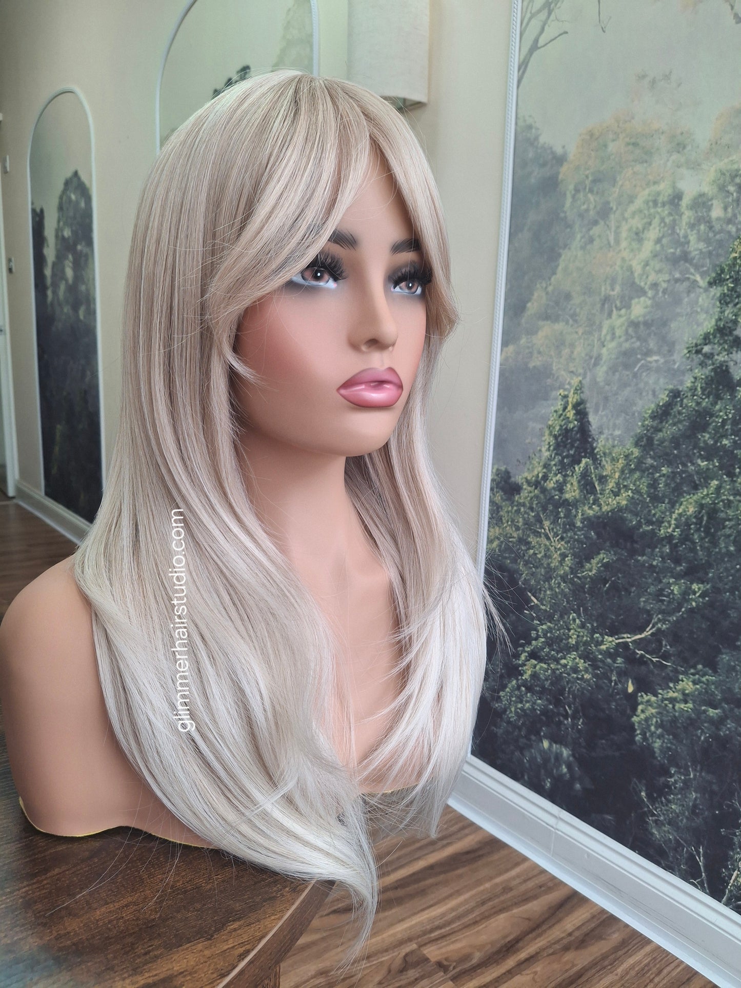 Amy budget friendly fibre wig, long layers, light beige blonde, Medium adjustable cap
