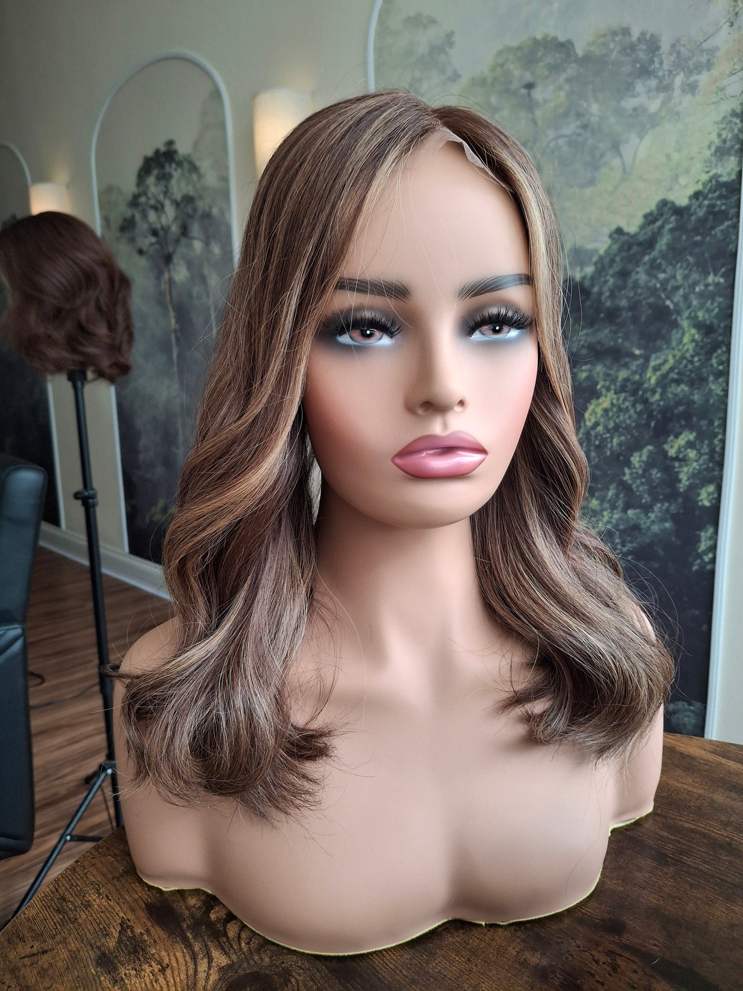 Callie topper, swiss lace closure with weft, large size, full coverage, Spiced Coffee, 14 inches long