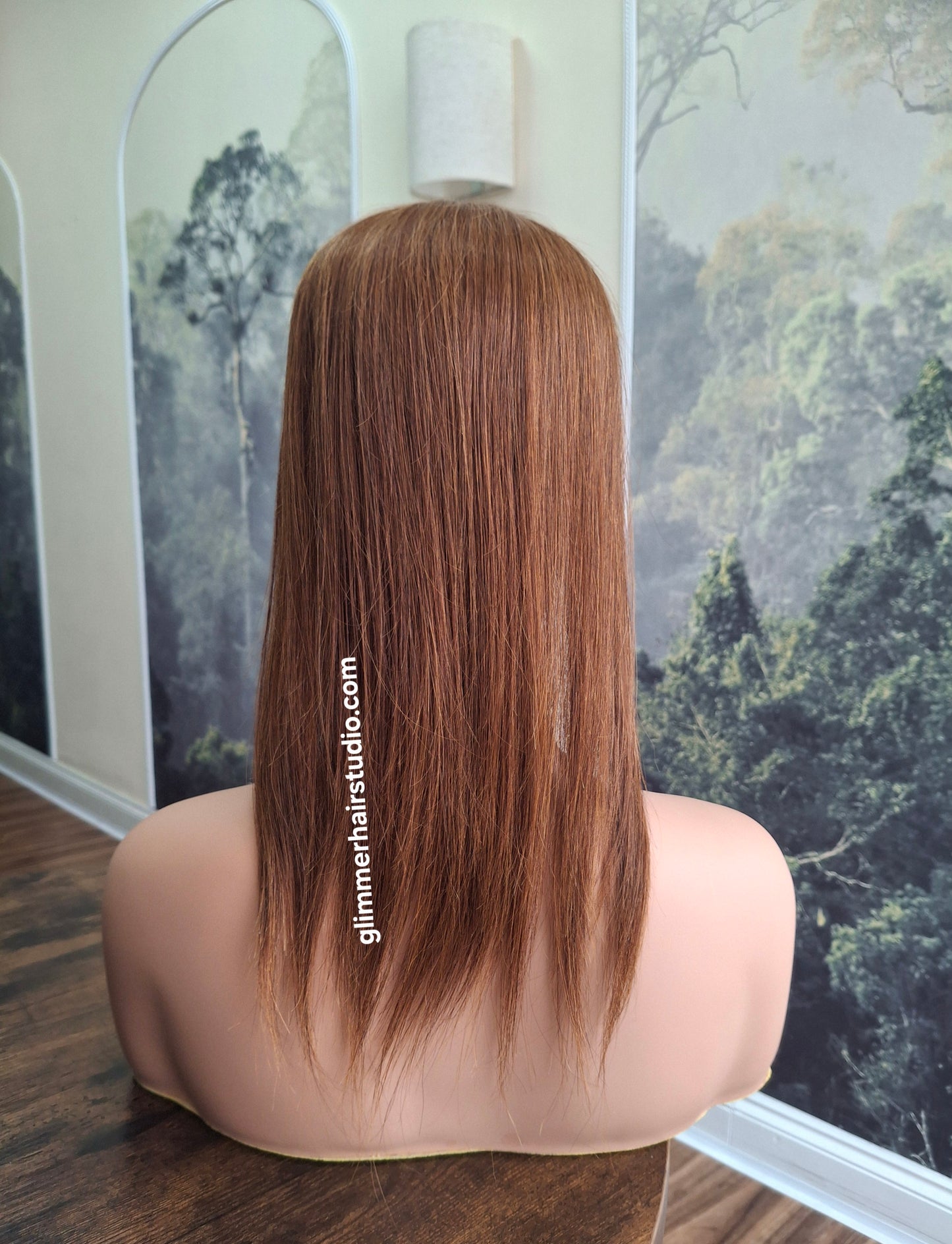 Mila quality human hair topper, full silk base, handmade, 14 inches long, #30 light auburn