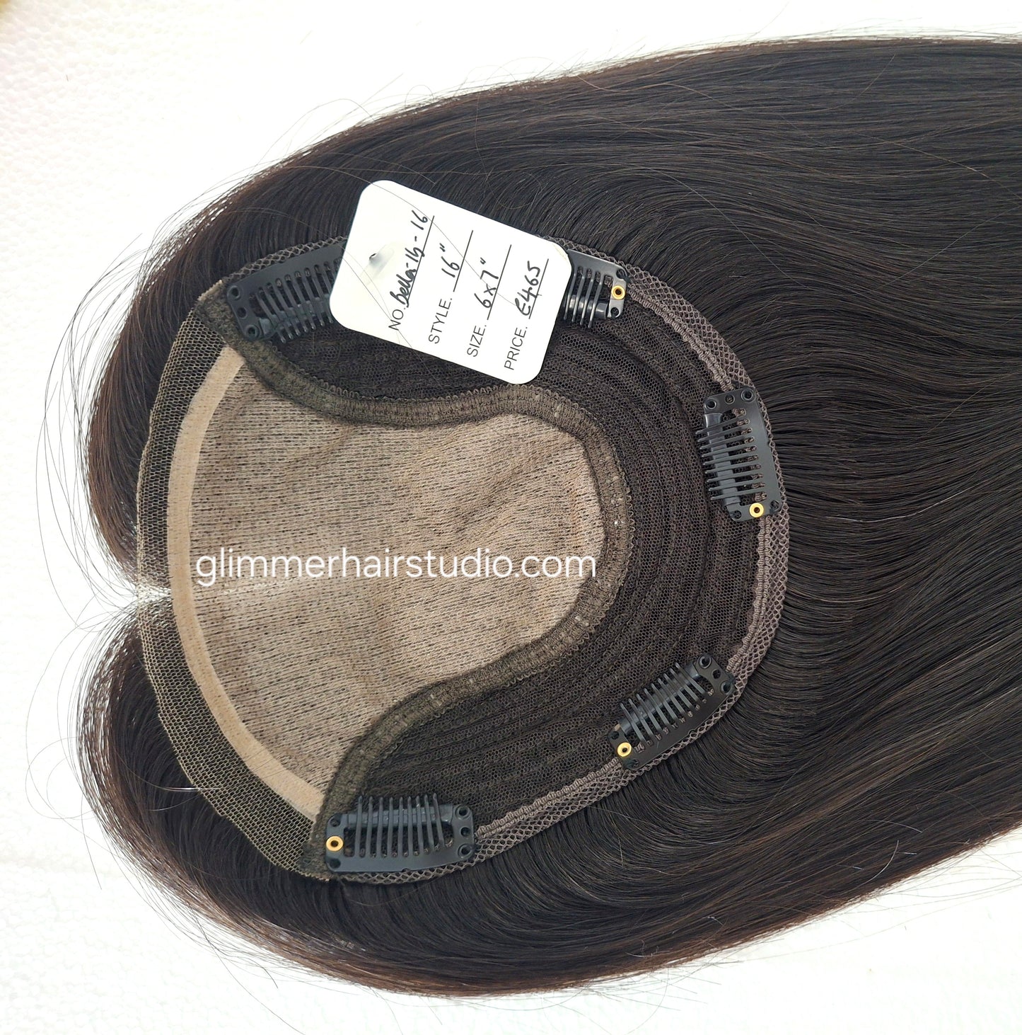 Reduced- Bella quality human hair topper, silk and weft base, lace front, 16 inches long, 1b soft black