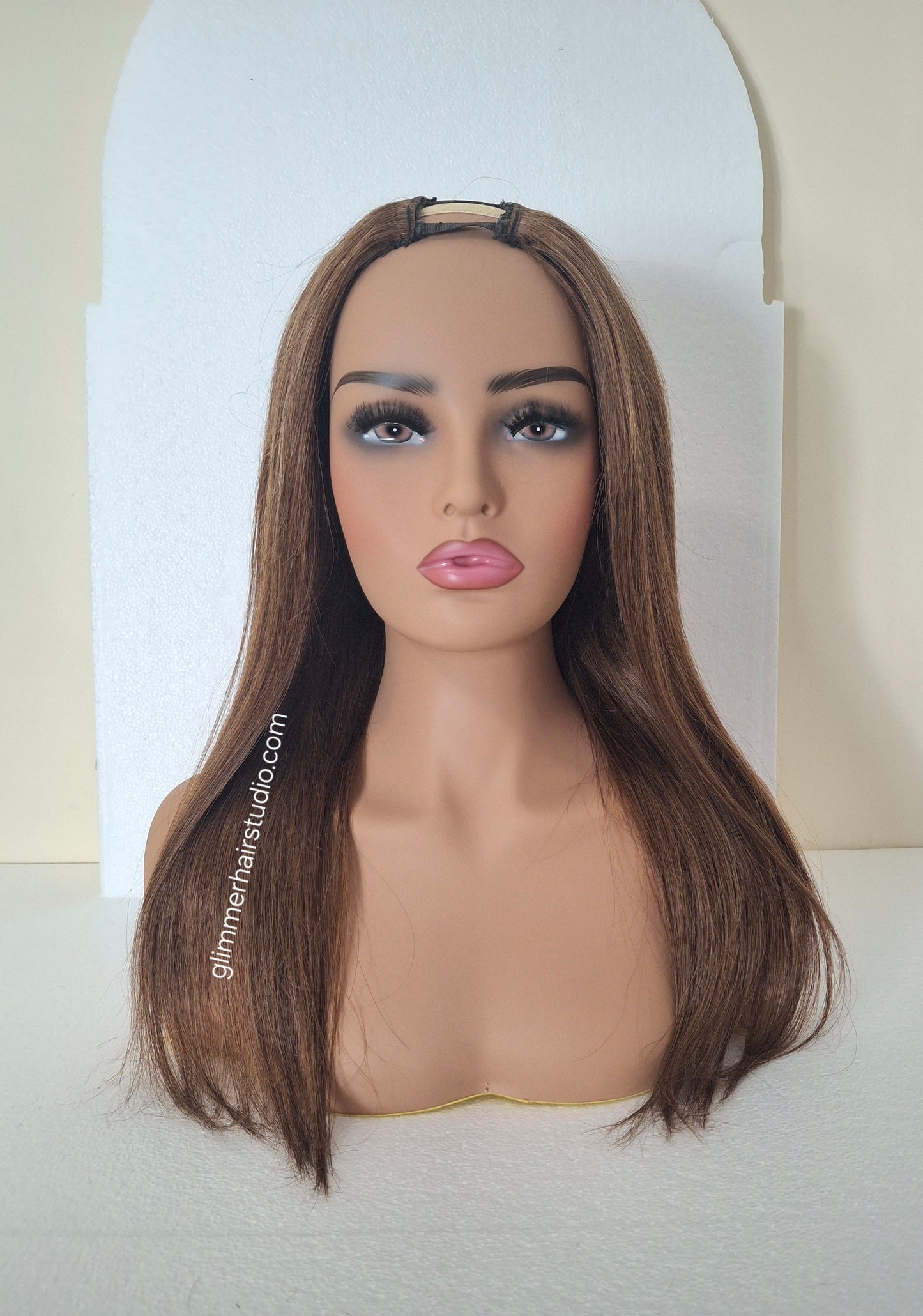 Grace U part wig, 100% human hair, #6- medium brown, 18 inches long