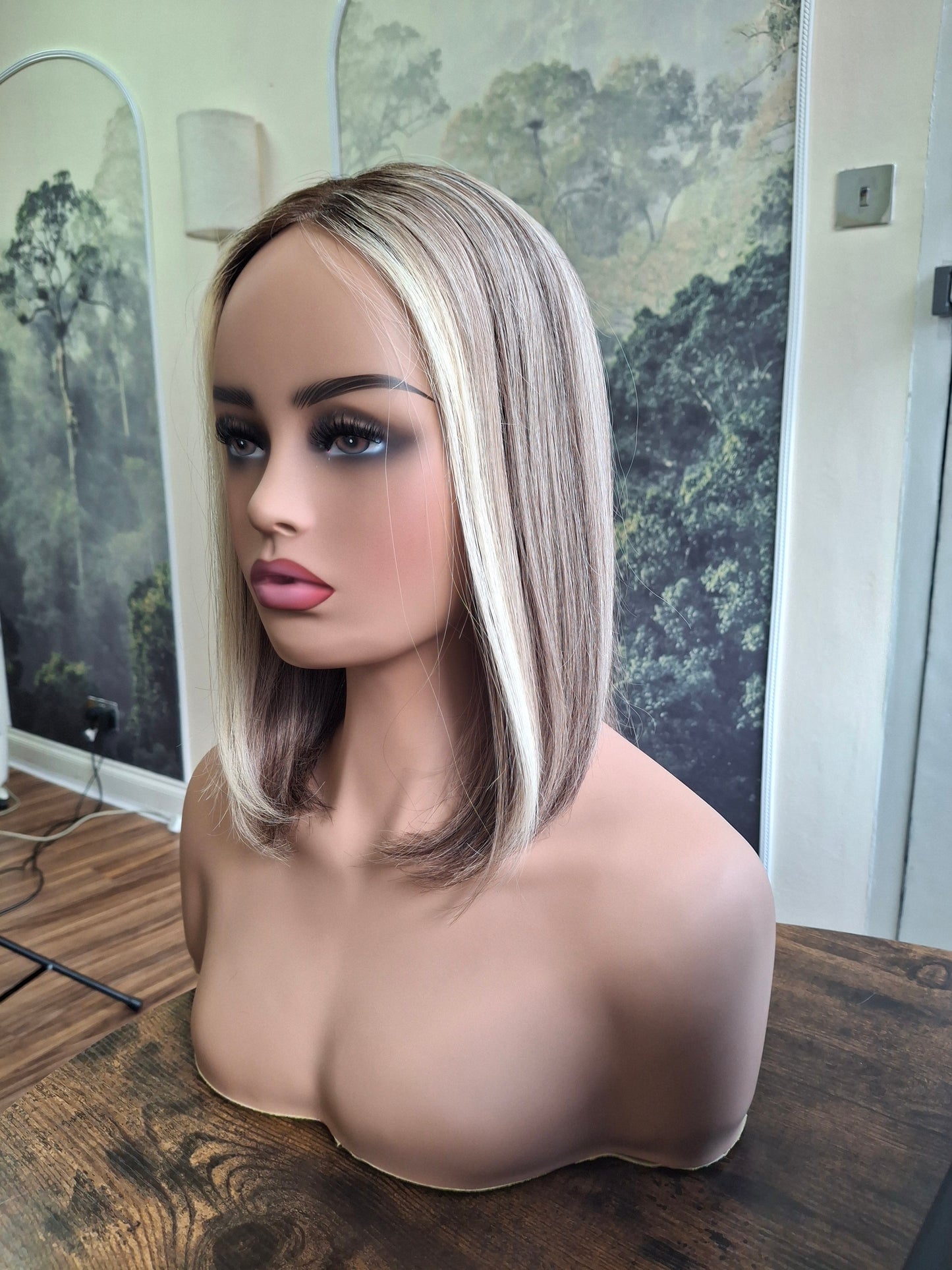 Baby Callie topper, swiss lace closure with weft, large size, full coverage, smoke and ash, 12 inches long