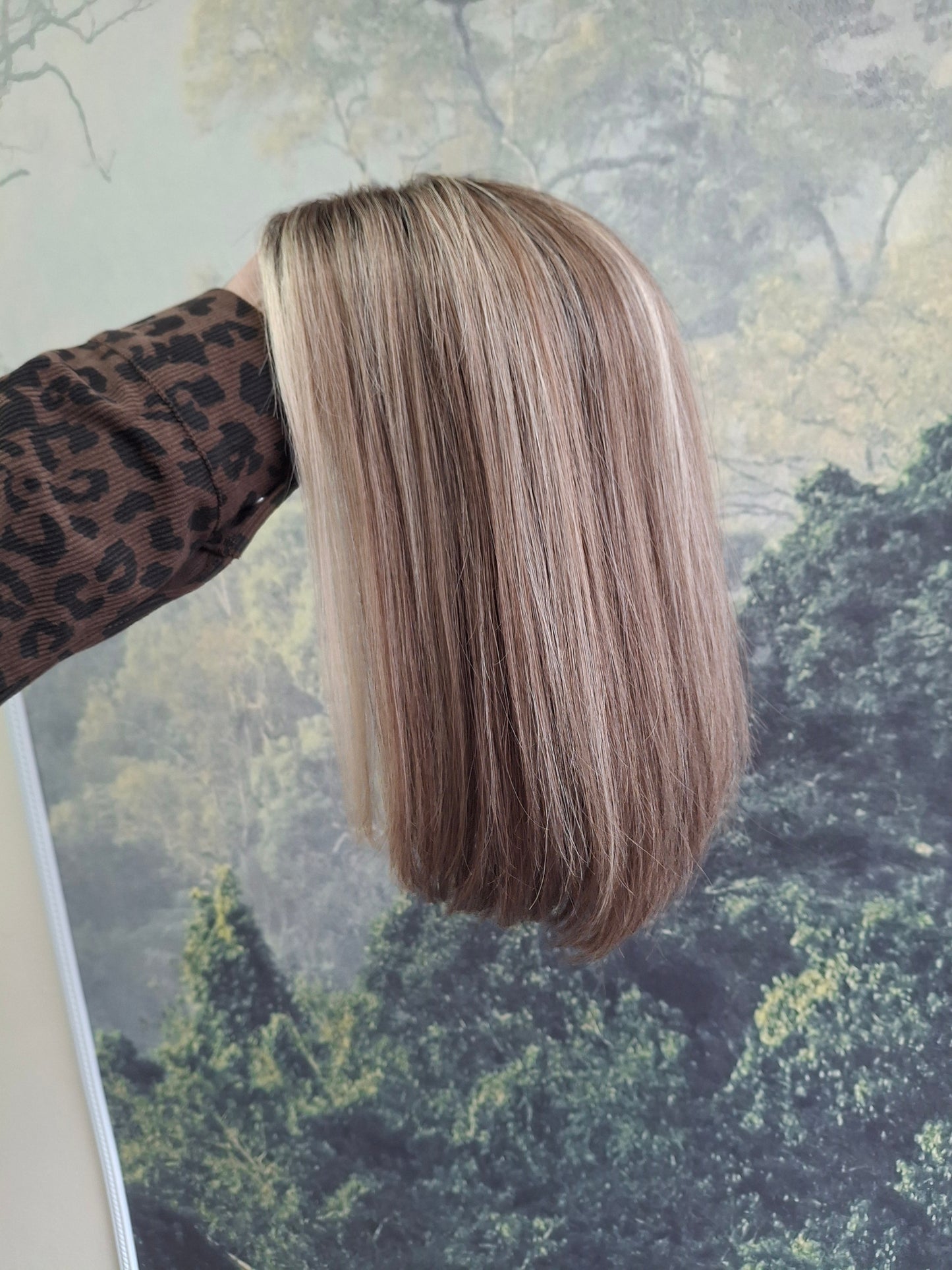 Baby Callie topper, swiss lace closure with weft, large size, full coverage, smoke and ash, 12 inches long