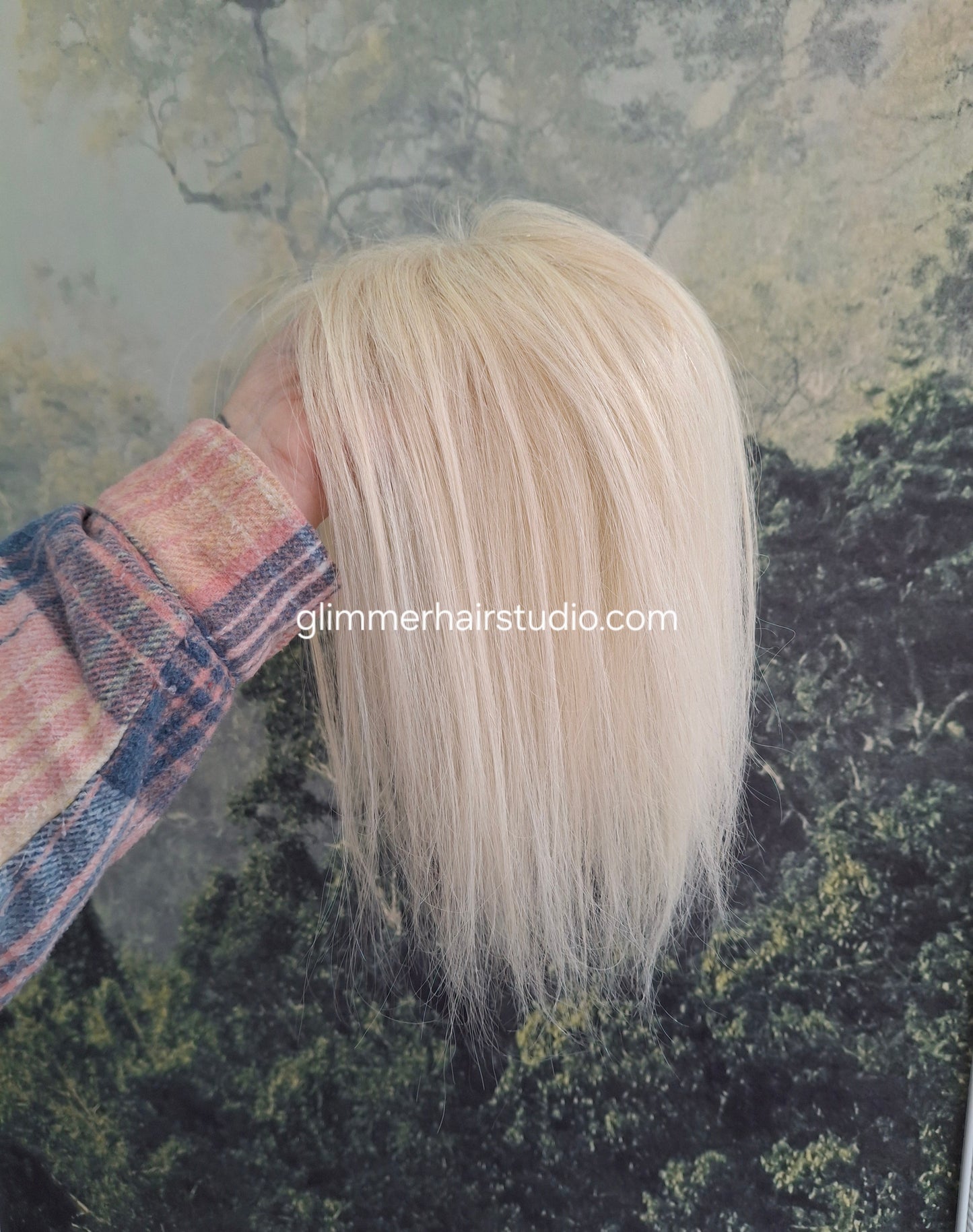 Betty lace and weft base human hair topper, small, lightweight, lightest blonde