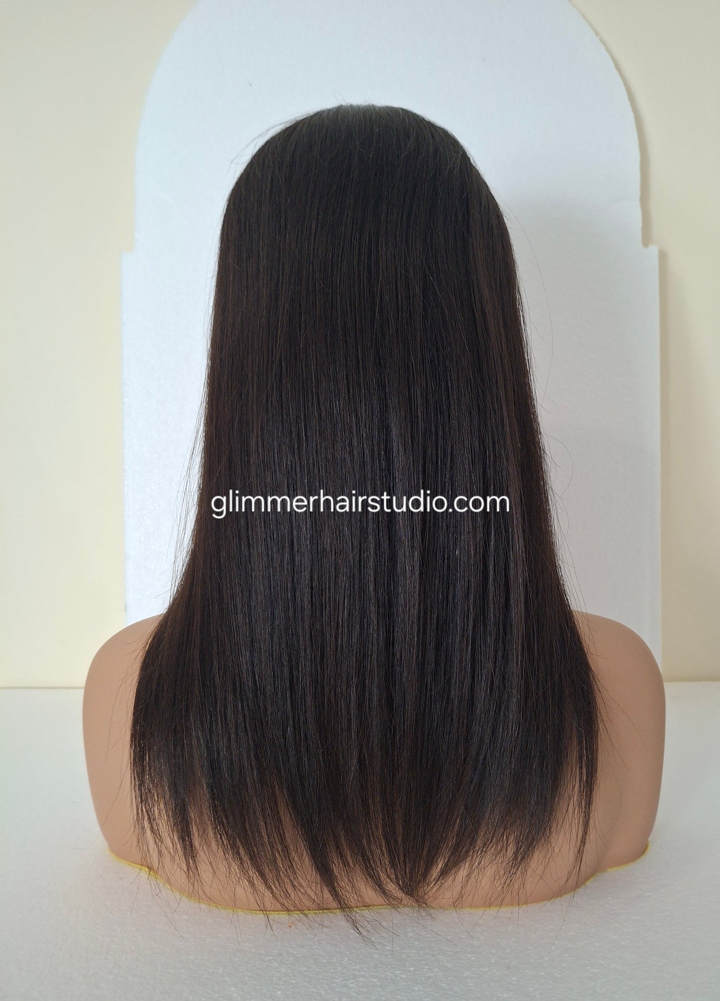 Reduced- Bella quality human hair topper, silk and weft base, lace front, 16 inches long, 1b soft black