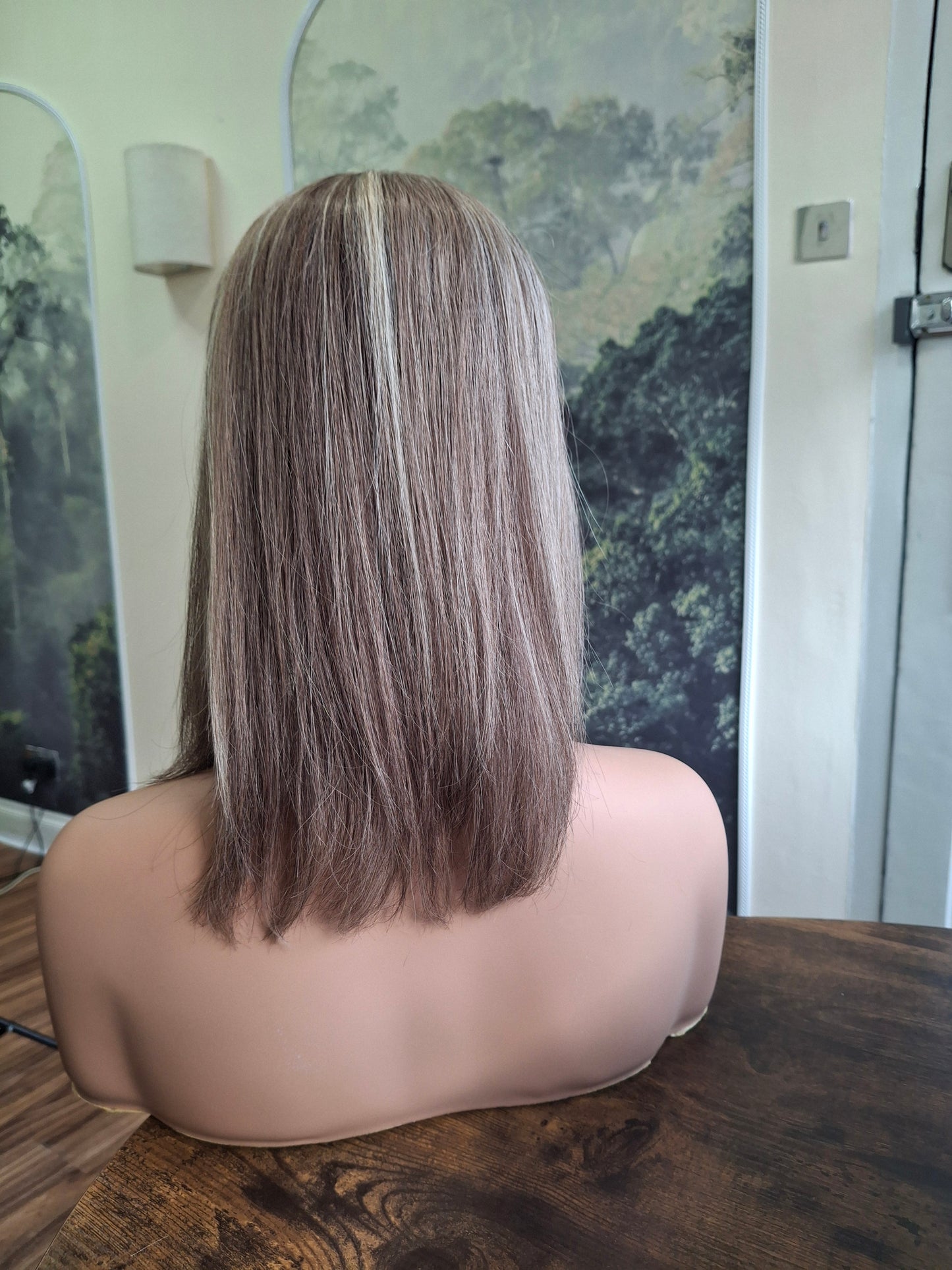 Baby Callie topper, swiss lace closure with weft, large size, full coverage, smoke and ash, 12 inches long