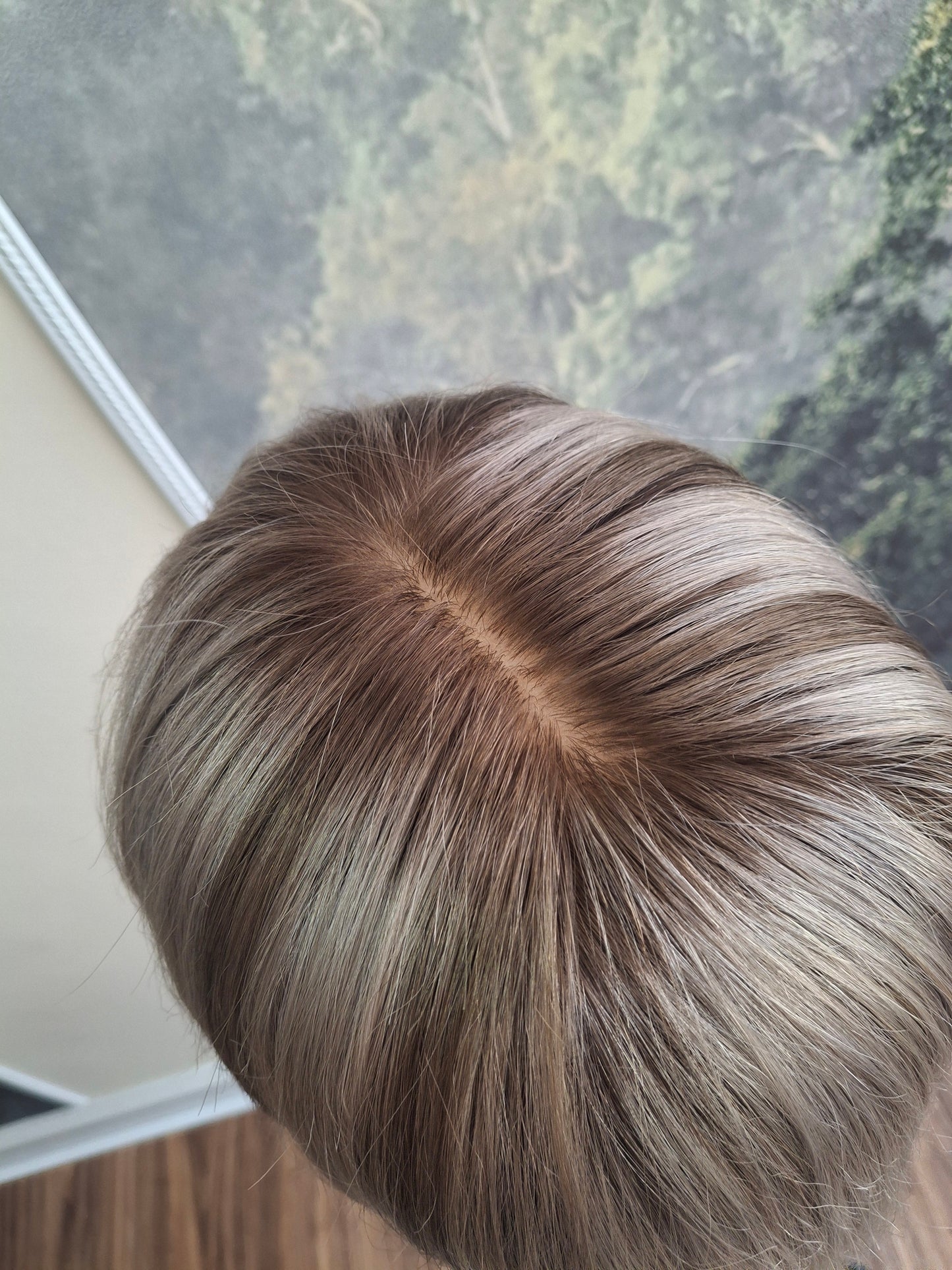 Mila quality human hair topper, full silk base, handmade, 18 inches long, #960- shadows and dust